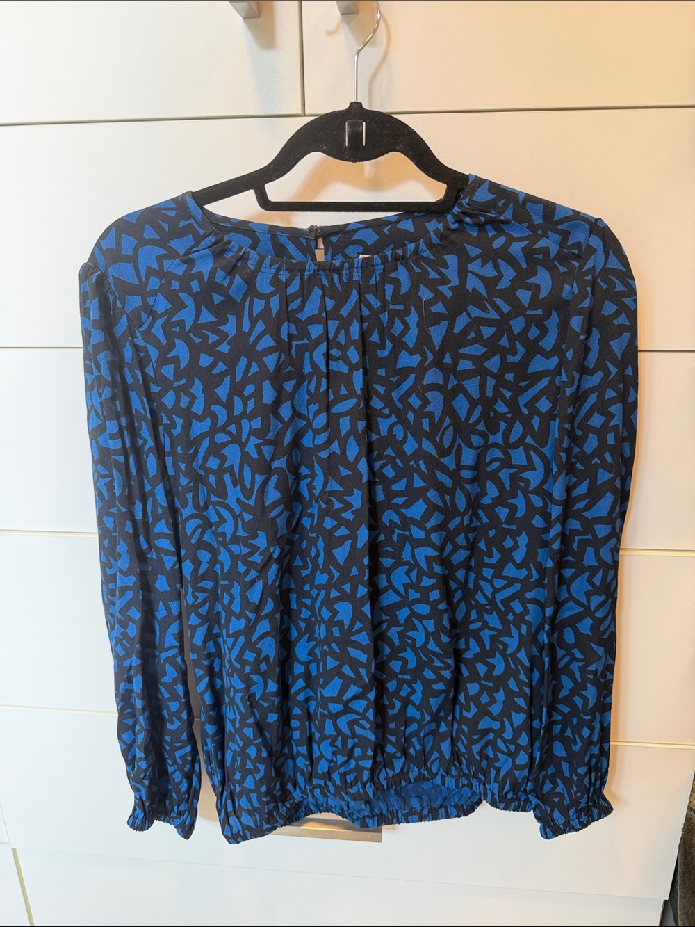 Burberry Blue and Black Abstract Geometric Long-Sleeve Blouse